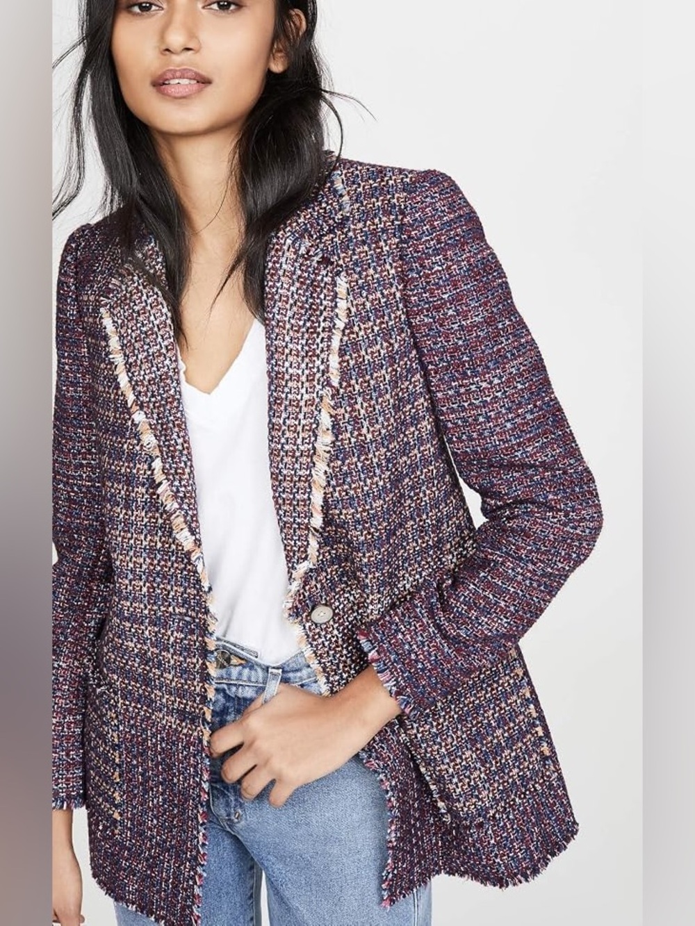 Rebecca Taylor tweed blazer purple cotton fringe size 16